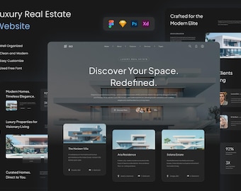 iso – Plantilla web de bienes raíces de lujo. Compatible con Figma, PSD, XD y Sketch. Diseño de interfaz de usuario editable.