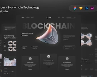 Plantilla web Hyper Blockchain / Kit de interfaz de usuario para startups de criptomonedas / Diseño web en Figma, XD, Sketch y PSD