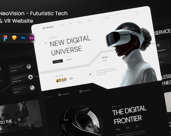 Plantilla de sitio web de tecnología futurista NeoVision / página de inicio web3 con IA VR / diseño de interfaz de usuario en Figma XD Sketch PSD