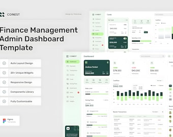 Plantilla Figma para panel financiero / Kit de interfaz de usuario para gestión financiera / Diseño de aplicación para seguimiento de presupuesto / Interfaz de usuario y experiencia de usuario (UI/UX) para panel de administración