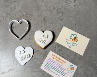 3D Valentines Love Heart Cookie Cutter and Icing Press