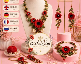 Patrón Crochet Set de Joyería Amapolas y Mariposas