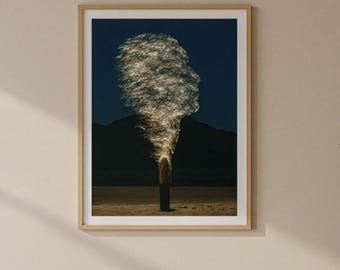 Surreal Tree Face Wall Art | Dreamy Night Sky Landscape Print | Dark Blue Desert Poster | Modern Bedroom Decor | Printable Download