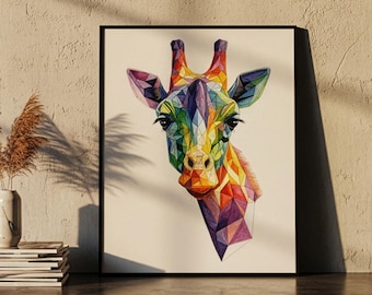 Geometric Giraffe Wall Art | Colorful Polygon Animal Print | Rainbow Safari Poster | Kids Room Office Decor | Printable Download