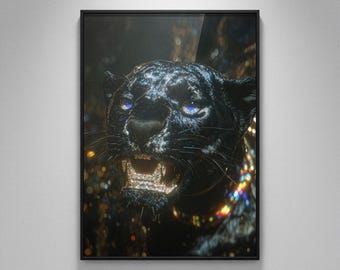 Dark Glam Panther-Kunstdruck | Luxuriöses Wandbild mit Großkatzenmotiv | Druckbarer Download