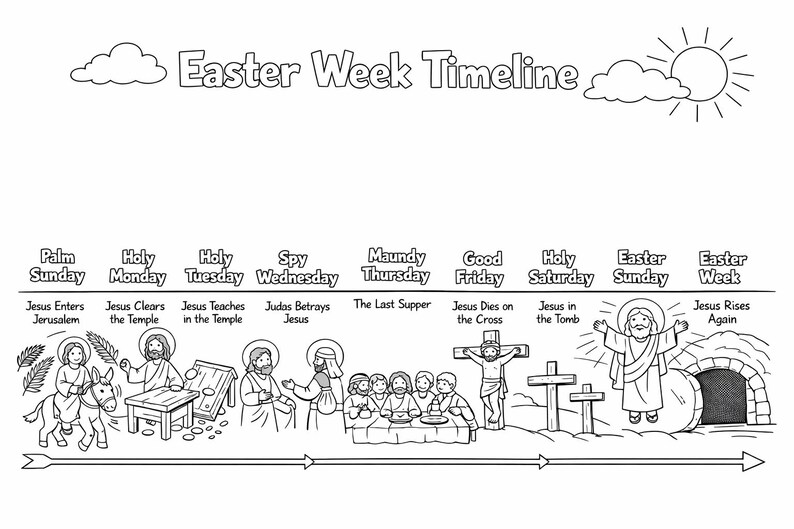 Easter Week Timetable Easter Week Timeline Colouring Page, Bible Story Countdown, Sunday ...