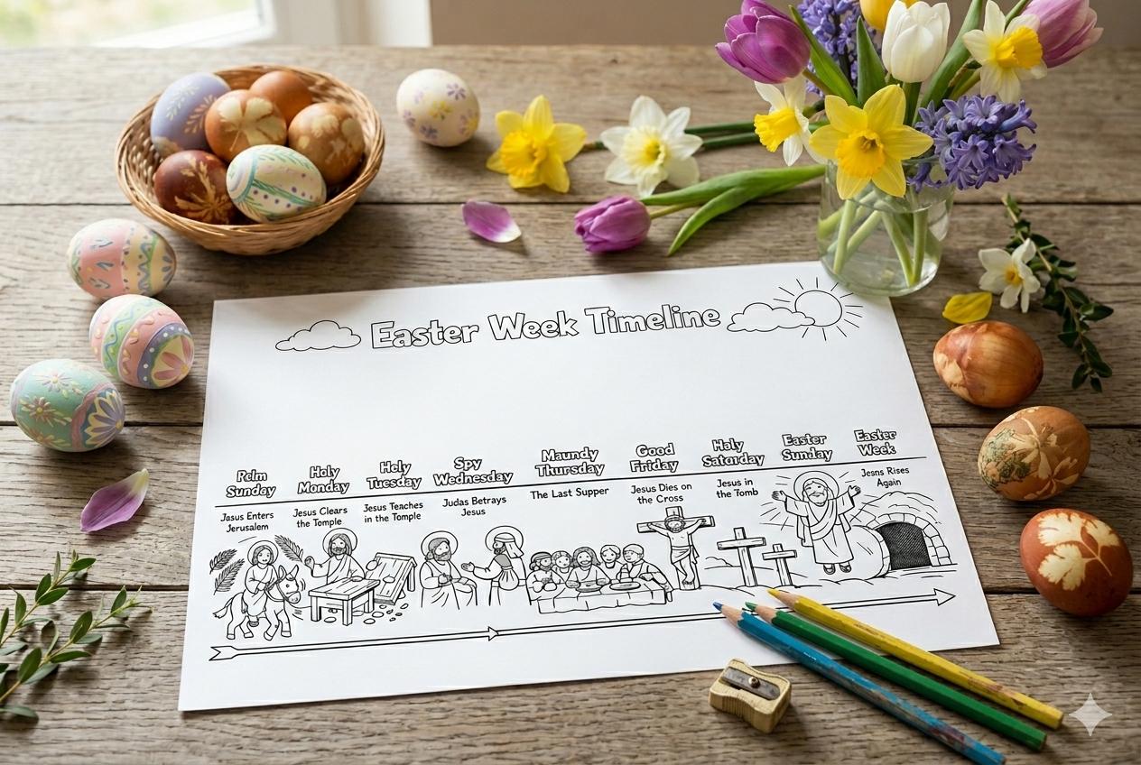 Easter Week Timetable Easter Week Timeline Colouring Page, Bible Story Countdown, Sunday ...