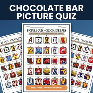 Quiz de Barras de Chocolate • Quiz de Bar com Imagens: Adivinhe os Chocolates • Curiosidades sobre Doces Britânicos e Americanos • Jogo para Imprimir e Jogar