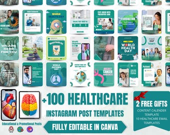 100+ Healthcare Social Media Template | Medical Instagram Canva Templates | Health Clinic Branding Kit