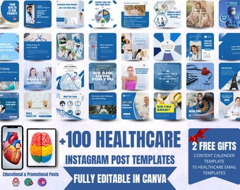 100+ Healthcare Social Media Template | Medical Instagram Canva Templates | Health Clinic Branding Kit | Blue