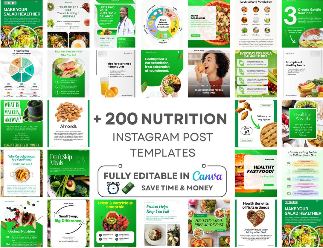 Nutrition Instagram Post Templates | Nutritionist Social Media Canva ...