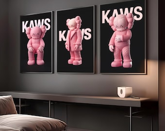 Ensemble d'affiches roses KAWS Graffiti, art urbain Hypebeast (téléchargement numérique)