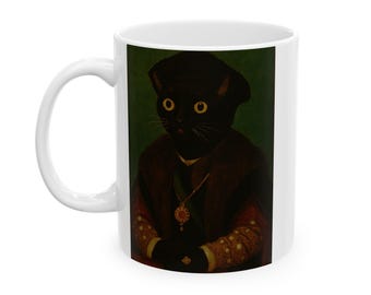 Renaissance Cat Portrait Ceramic Mug, Unique Art Coffee Cup