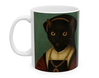 Artistic Black Cat Renaissance Portrait Ceramic Mug