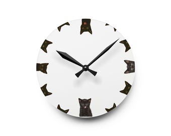 Reloj de pared de gato negro, arte de gatitos, decoración única para el hogar