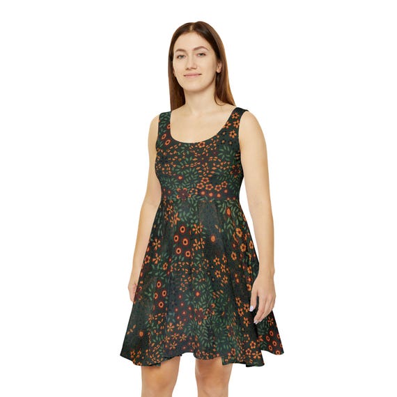green floral skater dress Dark Pattern Women's | Orange Daisy AOP seashell detail wedding dress