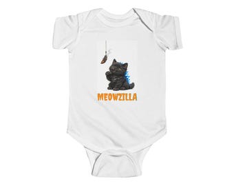 Meowzilla romper kitten met veren | Onesie voor baby's