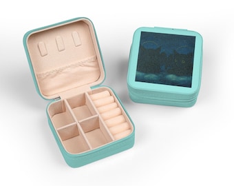 Black Cat Silhouettes Jewelry Travel Case | Compact Pink Box