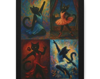Dancing Black Cat Canvas Print, Tango Ballet, Cat Lover Gift