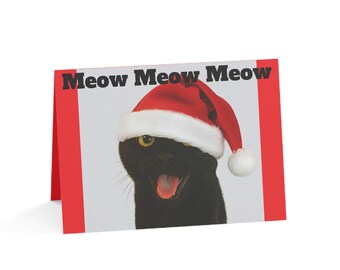 Christmas Cat Card, Festive Santa Hat, Holiday Greeting