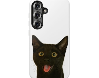 Happy Black Cat Phone Case, Kitten Lover Gift