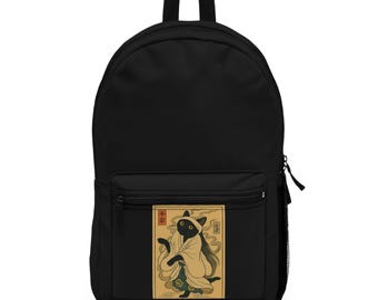 Vintage Cat Art Backpack, Japanese Ukiyo-e Style School Bag