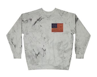 Felpa girocollo vintage americana con stampa tie-dye della bandiera di Betsy Ross