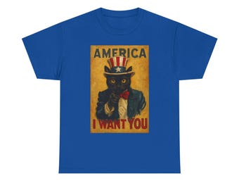 Vintage Black Cat Uncle Sam Tee, Patriotic Cat Lover Shirt
