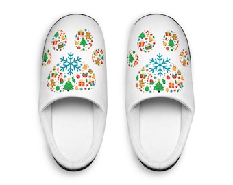 Men's Festive Paw Print Slippers, Cozy Holiday House Shoes