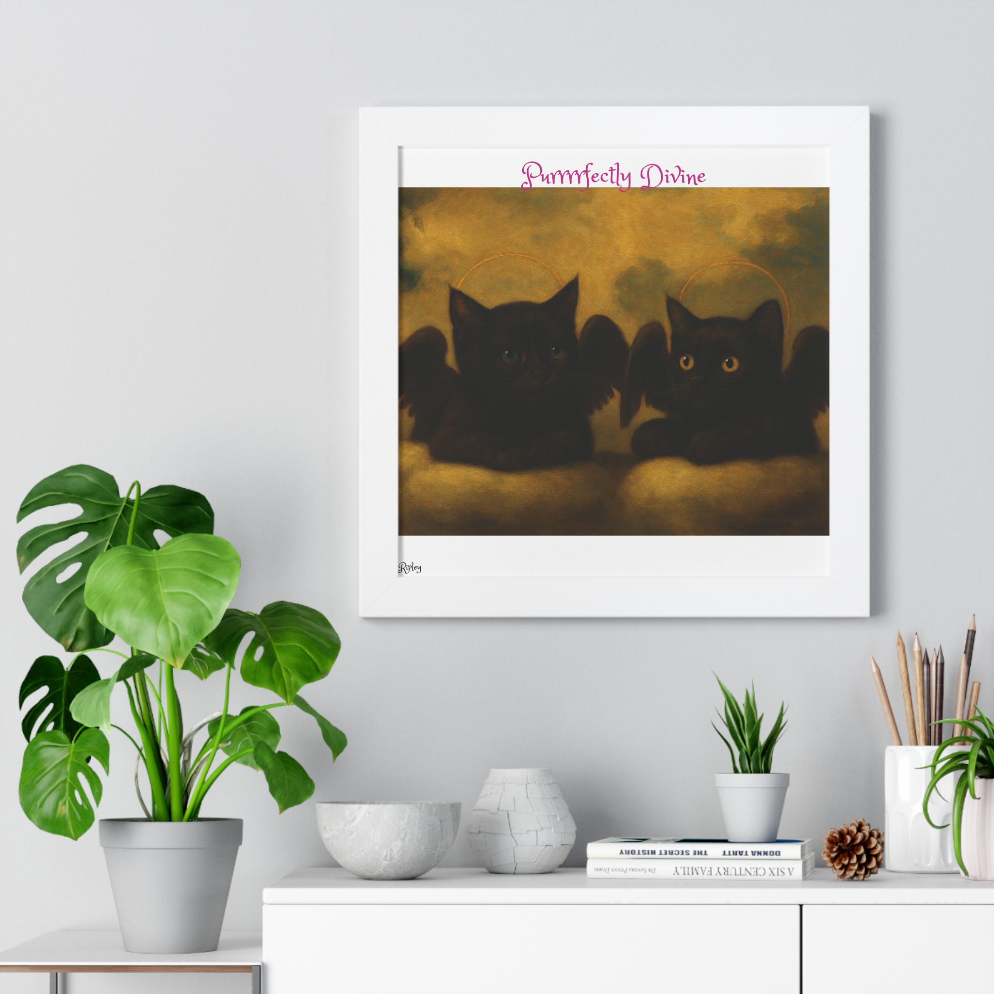 Renaissance Black Cat Angel Painting Framed Horizontal Poster