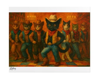 Cat Cowboy Roadhouse Poster, Western Line Dance Art