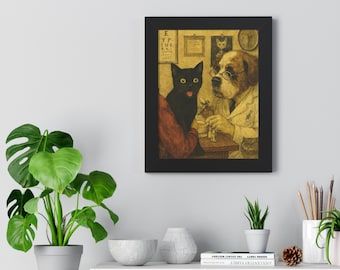 Cat & Dog Vets Framed Poster, Vintage Pet Art, Veterinary Office Decor
