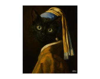 フェルメール作「真珠の耳飾りの猫」のアートプリント、猫好きの方への