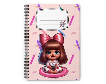 Big Bow Spiral Notebook | Lined Journal | Pink Pencil Pattern