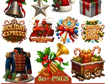 Polar Express Clipart Set | Vintage Christmas PNG Bundle (80+) | Holiday Xmas PNGs | Sublimation & Printable