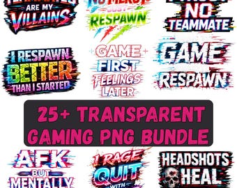 Gamer Dark Humor PNG Bundle, Funny Gaming Quotes, Sublimation Design, Digital Download