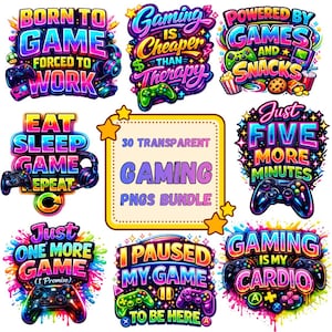 Pacote de imagens PNG de jogos em neon, frases de jogadores, clipart de controles (download digital)