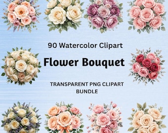 90+ aquarel bloemboeket clipart | PNG-bundel met bloemen | Transparante achtergrond | Clipart bruiloft bloemen | Digitale download