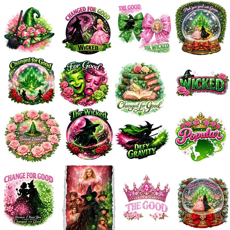 Wicked the Musical PNG and SVG Bundle | Elphaba and Glinda Clipart ...
