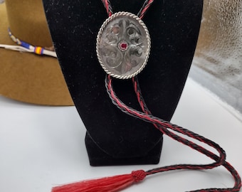 Western Sterling Bolo With Garnet, Horsehair Cord