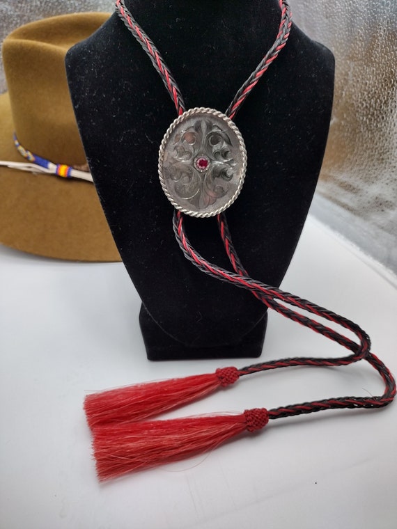 Western Sterling Bolo With Garnet, Horsehair Cord