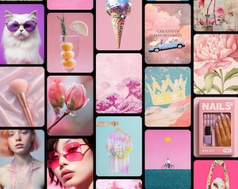 Pink Aesthetic Wall Collage Kit | Pink Room Decor Prints | Girly Wall Art Printable Kit/Digital Download 100 PCS
