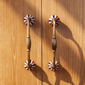 Hand-Painted Ceramic And Brass Wall Cabinet Pull: Vintage Drawer Wardrobe Cupboard Storage Handle
