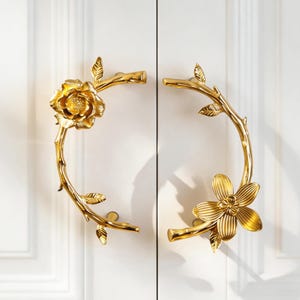 Tirador de armario con forma de flor de latón dorado: Tirador para cajón de cómoda