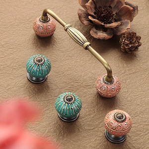 Hand-Painted Ceramic Ball Knob, Vintage Cabinet Pull
