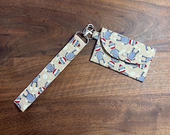 Wristlet, Key Fob, Mini Wallet, Sock Monkey, Teacher's Gift