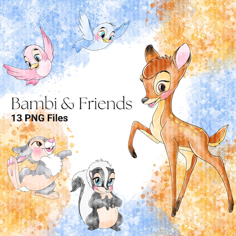 Bambi & Friends Clipart Bundle, Watercolor Forest Animals (digital ...