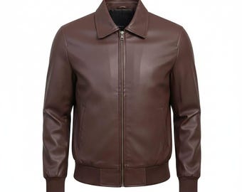 Premium handgemaakte bruinleren bomberjack voor heren, klassiek leren jack met ritssluiting, echt leren jas, casual vintage pilotenjack