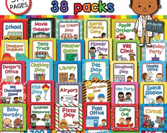 Pretend Play Printable Bundle for Preschool | School & Shop Learning Activities PDF 38 Sets
