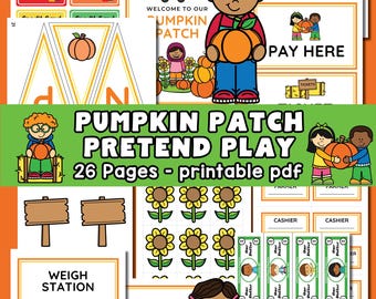 Imprimibles de juego de simulación de calabazas de otoño para niños en edad preescolar, niños pequeños y niños de jardín de infantes